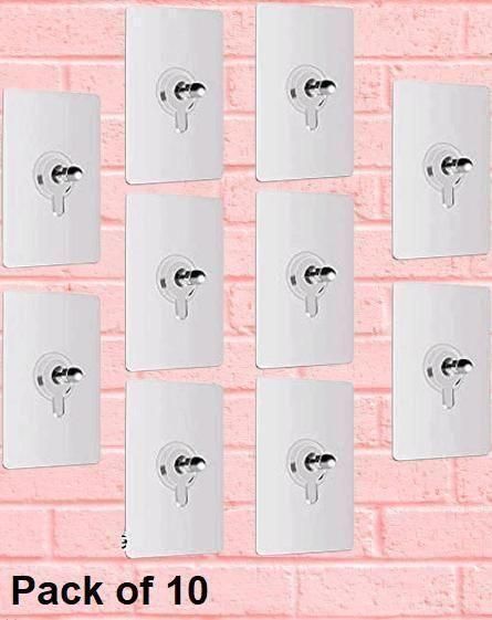 Self Adhesive Wall Hooks – Heavy Duty Nail-Free Photo Frame & Home Hanging Hooks (Plastic & Steel, Pack of 10)